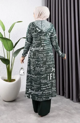 Written 3-Piece Hijab Suit 4012-06 Emerald Green 4012-06