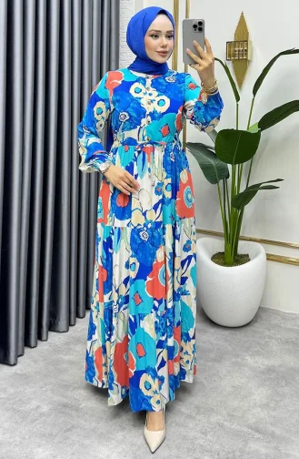 Flora Desenli Viskon Elbise 7129-03 Saks