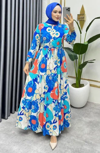 Flora Desenli Viskon Elbise 7129-03 Saks