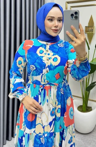 Flora Desenli Viskon Elbise 7129-03 Saks