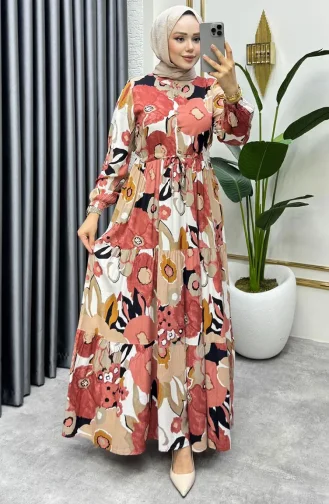 Robe En Viscose à Motifs Flora 7129-04 Saumon 7129-04