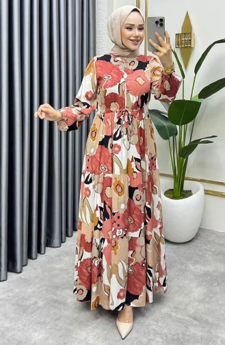 Robe En Viscose à Motifs Flora 7129-04 Saumon 7129-04