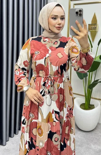 Robe En Viscose à Motifs Flora 7129-04 Saumon 7129-04