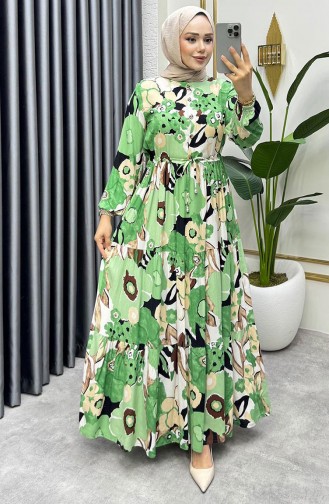 Green Hijab Dress 7129-05