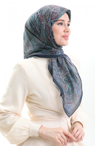 Karaca Desenli Cotton Eşarp 81092-05 Lacivert Yeşil