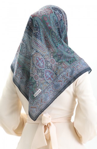 Karaca Desenli Cotton Eşarp 81092-05 Lacivert Yeşil