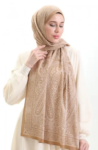 Mio Crepe Sjaal Met Karaca Patroon 82000-14 Lichtbruin 82000-14