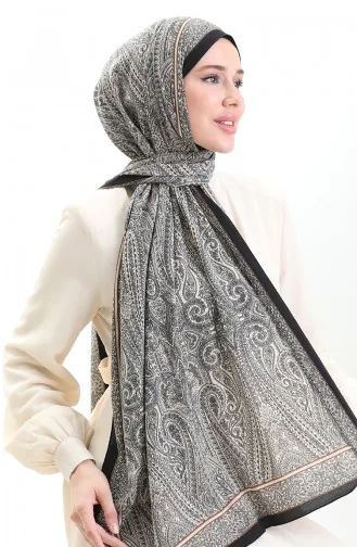 Mio Crepe Sjaal Met Karaca Patroon 82000-15 Zwart Crème 82000-15