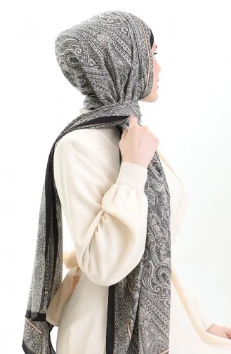 Mio Crepe Sjaal Met Karaca Patroon 82000-15 Zwart Crème 82000-15