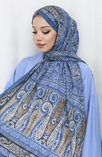 Etnik Desen Vual Şal 70303-07 İndigo