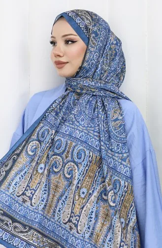 Etnik Desen Vual Şal 70303-07 İndigo