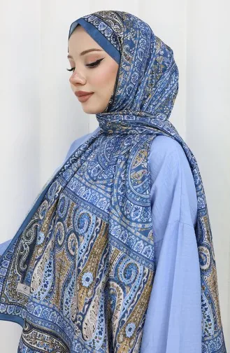 Etnik Desen Vual Şal 70303-07 İndigo