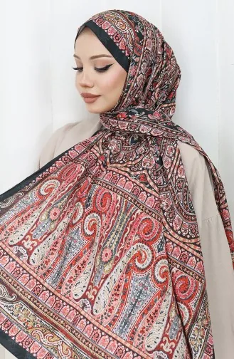 Etnische Patroon Voile Sjaal 70303-11 Bordeauxrood Zwart 70303-11