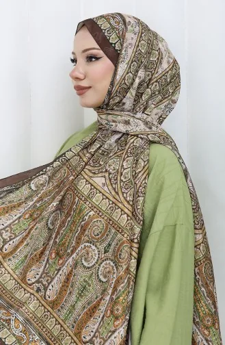 Châle En Voile à Motif Ethnique 70303-12 Vert Marron 70303-12
