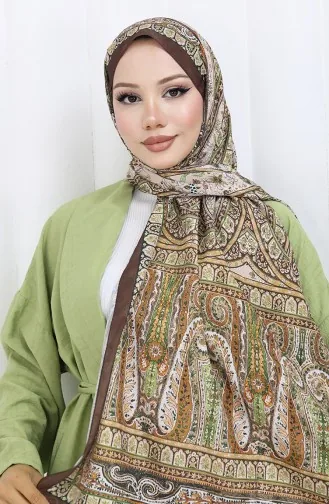 Châle En Voile à Motif Ethnique 70303-12 Vert Marron 70303-12
