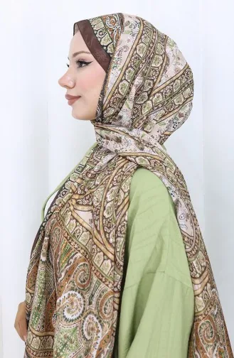 Châle En Voile à Motif Ethnique 70303-12 Vert Marron 70303-12