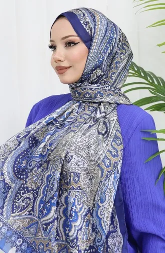 Ethnic Pattern Janjan Shawl 70304-02 Navy Blue 70304-02