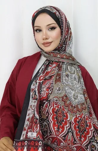 Châle Janjan à Motif Ethnique 70304-05 Noir Bordeaux Rouge 70304-05