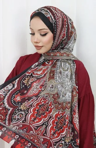 Châle Janjan à Motif Ethnique 70304-05 Noir Bordeaux Rouge 70304-05