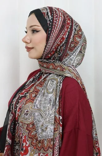 Châle Janjan à Motif Ethnique 70304-05 Noir Bordeaux Rouge 70304-05