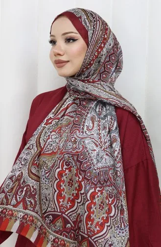 Etnik Desen Janjan Şal 70304-07 Bordo Bej
