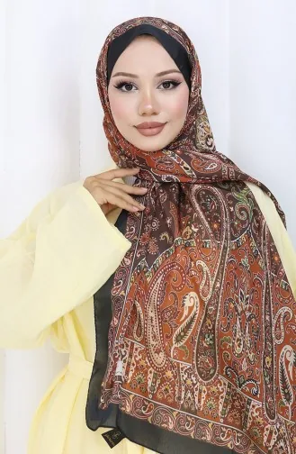 Etnik Desen Janjan Şal 70306-06 Siyah Tarçın Renk 70306-06