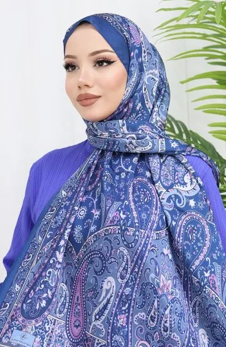 Etnik Desen Janjan Şal 70306-09 Lacivert Pudra 70306-09