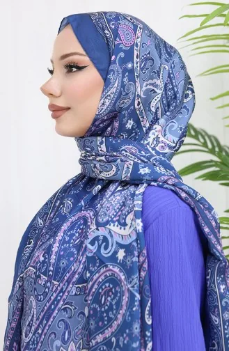 Etnik Desen Janjan Şal 70306-09 Lacivert Pudra 70306-09