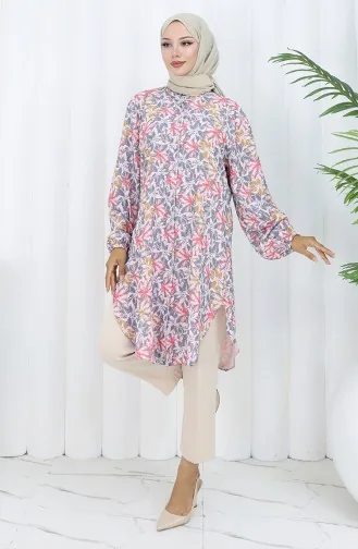 Plus Size Bloemenmotief Tuniek 3024-01 Grijs 3024-01