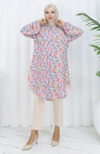 Plus Size Bloemenmotief Tuniek 3024-01 Grijs 3024-01