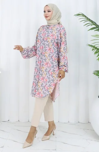 Plus Size Bloemenmotief Tuniek 3024-01 Grijs 3024-01