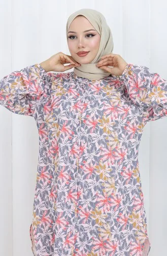Plus Size Bloemenmotief Tuniek 3024-01 Grijs 3024-01