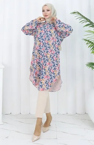 Plus Size Bloemenmotief Tuniek 3024-02 Petrol 3024-02