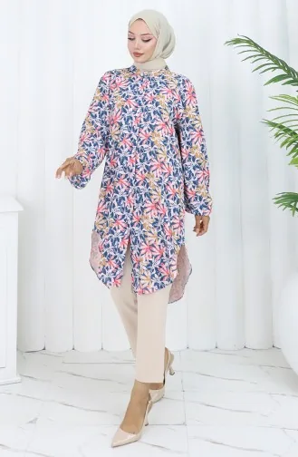 Plus Size Bloemenmotief Tuniek 3024-02 Petrol 3024-02