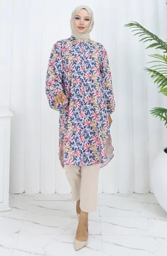 Plus Size Bloemenmotief Tuniek 3024-02 Petrol 3024-02