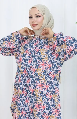 Plus Size Bloemenmotief Tuniek 3024-02 Petrol 3024-02