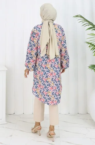 Plus Size Bloemenmotief Tuniek 3024-02 Petrol 3024-02