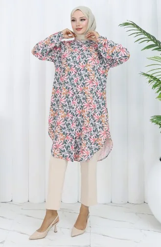 Plus Size Bloemenmotief Tuniek 3024-03 Groen 3024-03