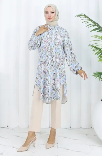 Plus Size Etnisch Gestreepte Tuniek 3025-01 Khaki 3025-01