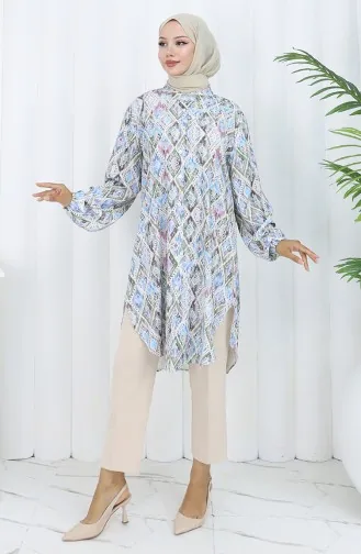 Plus Size Etnisch Gestreepte Tuniek 3025-01 Khaki 3025-01