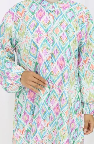 Plus Size Etnisch Gestreepte Tuniek 3025-02 Groen 3025-02