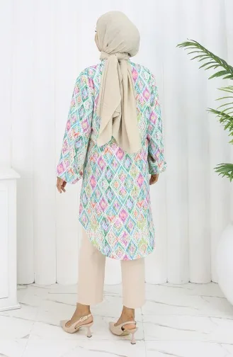 Plus Size Etnisch Gestreepte Tuniek 3025-02 Groen 3025-02