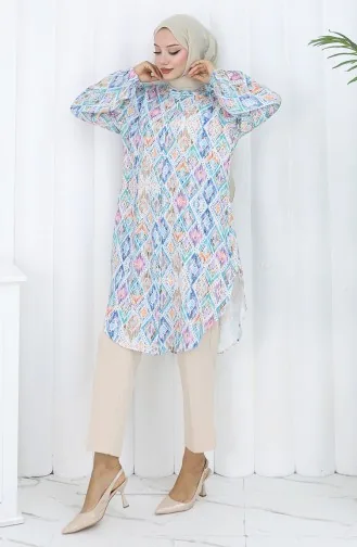 Tunique à Motifs Ethniques Grande Taille 3025-03 Bleu 3025-03