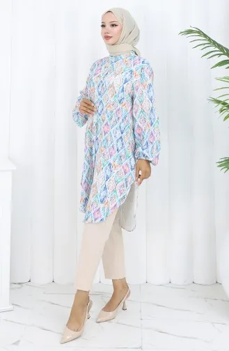 Tunique à Motifs Ethniques Grande Taille 3025-03 Bleu 3025-03