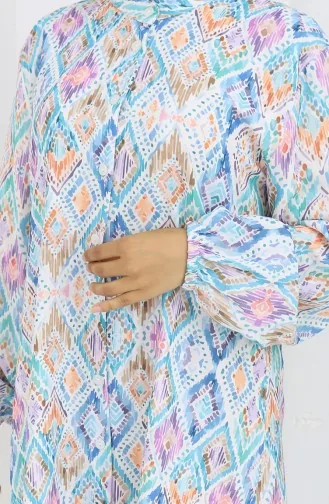 Tunique à Motifs Ethniques Grande Taille 3025-03 Bleu 3025-03