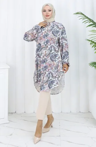 Tunique à Motifs Châle Grande Taille 3026-01 Écru 3026-01