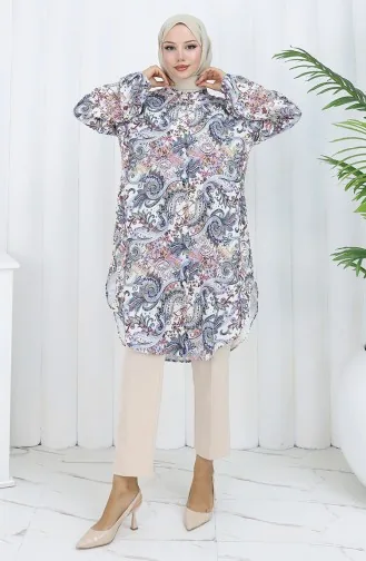 Tunique à Motifs Châle Grande Taille 3026-01 Écru 3026-01