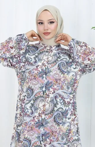 Tunique à Motifs Châle Grande Taille 3026-01 Écru 3026-01