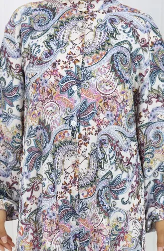 Tunique à Motifs Châle Grande Taille 3026-01 Écru 3026-01