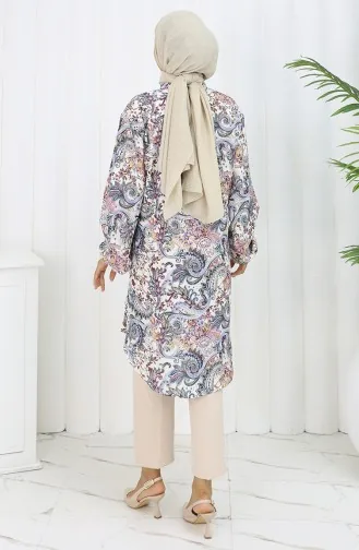 Tunique à Motifs Châle Grande Taille 3026-01 Écru 3026-01